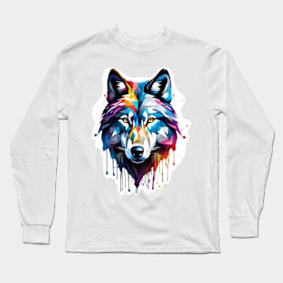 Wolf Head Dripping Rainbow Graffiti Long Sleeve T-Shirt